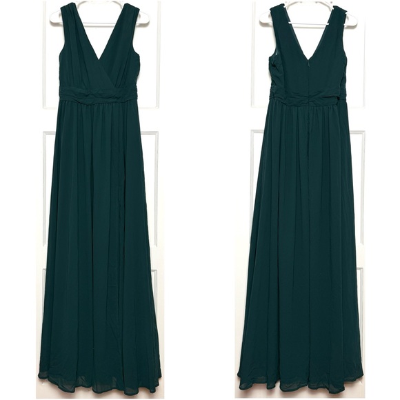 NWT LULUS Emerald Chiffon Sleeveless V-Neck Wedding Guest Dress Formal Gown XL‎ - Picture 9 of 11